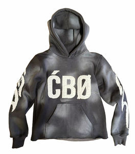 Sweats à capuche surdimensionnés lourds avec logo personnalisé pour hommes coton délavé à l'acide de haute qualité sans ficelle broderie épaisse personnalisable - Product Image 4