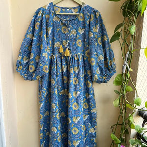 Vestido bohemio de talla grande, vestido de verano para mujer, vestido hippie de algodón con estampado de bloques - Product Image 1