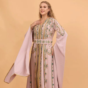 Vestido Kaftan Marroquí de Lujo con Bordado Floral, Material Modal Informal, Largo hasta el Tobillo, para Bodas - Product Image 1