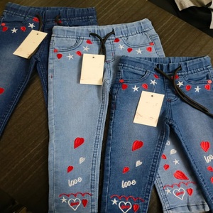 Pantalon en coton à jambes larges et taille haute rétro délavé bleu perlé pour filles pantalon d'été en jean longueur au sol avec nœud imprimé broderie décontractée - Product Image 3