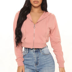 Venta al por mayor Drop Shoulder Cropped Hoodie para las mujeres Logotipo personalizado Fabricante de gran tamaño Full Zip Up Pullover Cropped Hoodies Mujeres - Product Image 5