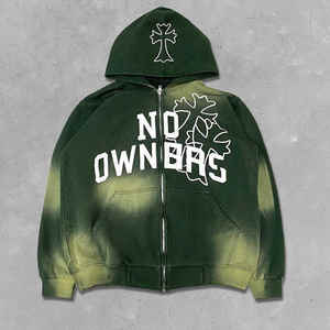 Alta calidad Zip Up Sun Faded Hoodie personalizado bordado apliques ácido lavado 420GSM peso pesado suéter hombres mujeres sudadera - Product Image 5