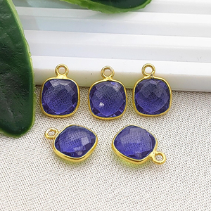 Dijes de Iolita Cuarzo de 8mm con Engaste de Plata de Ley 925, Chapados en Oro, para la Creación de Joyería - Product Image 1