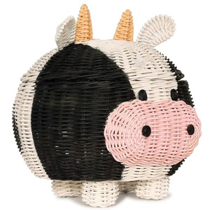 <b>Rattan</b> <b>Storage</b> Basket Lid Cute Cow Animal Organizer Series Handcrafted Eco-Friendly Flexible Clothing <b>Storage</b> Holder OEM Vietnam - Product Image 1