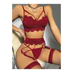 Set di giarrettiera fantasia in pizzo elegante e elegante da donna bordeaux - Product Image 2