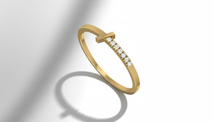 Anillo de Lujo para Mujer con Barra en T de Oro de 14K y Diamantes Naturales con 07 Piedras Redondas de Corte Brillante |   Joyas de Uso Diario Chapadas en Oro de 0.03 Quilates - Product Image 4