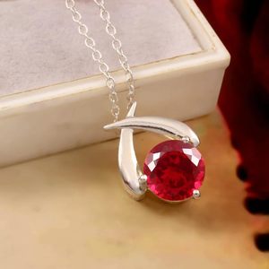 925 Sterling <b>Silver</b> Lab Grown Ruby Round Cut Wedding Engagement Pendant Women's <b>Charm</b> <b>Silver</b> Plated Classic Style - Product Image 3