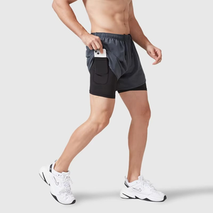 Pantalones Cortos Deportivos de Doble Capa para Hombre, de Secado Rápido, Transpirables, de Spandex y Poliéster, para Fitness, Running, con Colores Contrastantes - Product Image 1