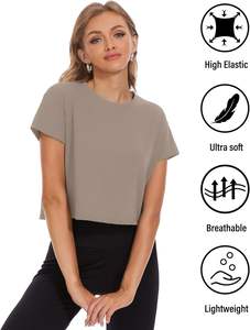 Paquete de 6 camisetas cortas para mujer, manga corta, entrenamiento atlético, Yoga, correr, gimnasio, informal, transpirable, holgado, para invierno - Product Image 2