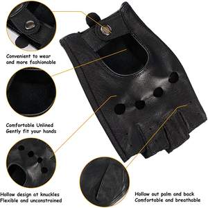 Guantes de moto acolchados de medio dedo para hombre, de cuero, Color negro, para jóvenes - Product Image 4