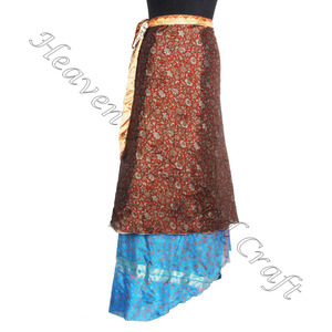 Paréo en soie Sarong Plage Jupe longue enveloppante 2 couches Réversible Magic Silk Saris Wrap Jupe longue Indian Silk Wrap Vintage - Product Image 4