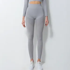 Logotipo personalizado para mujer Moda Yoga Gimnasio Ropa de entrenamiento Color sólido Top deportivo sin costuras y conjuntos para Fitness y entrenamiento - Product Image 5