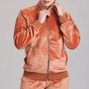 2025 estilo mujer verano Casual sólido dos piezas conjunto de terciopelo manga corta bolsillo con cremallera ecológico traje de secado rápido ropa - Product Image 5