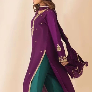 Designer Purple Kurta with Bottle Green Pant Decent Zari Zardozi Embroidery Lace Button Decorations for Parties/Weddings in 2024 - Product Image 1