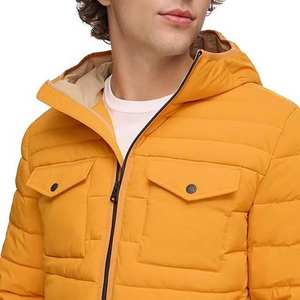 Veste d'hiver en duvet pour homme, jaune, entièrement imprimée, logo personnalisé, col montant, veste coupe-vent pour homme, veste en duvet de rue - Product Image 2