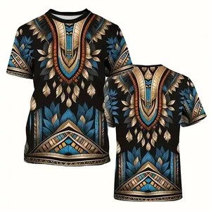 Abito con Stampa Etnica Africana in Seta e Poliestere, T-Shirt Corta con Design Unico, Tessuto Broadcloth ad Asciugatura Rapida, Leggero e Casual - Product Image 1