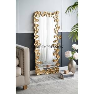 Miroir de grande taille de haute qualité plaqué or avec cadre unique pour la décoration de la maison et de la chambre d'hôtel de l'Inde - Product Image 2