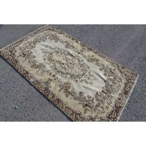 Tapis traditionnel turc vintage beige et marron 3.8X6.6 pi - Product Image 2