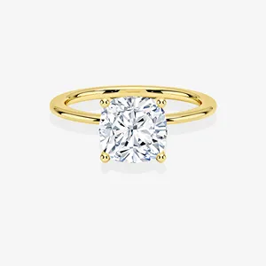 Bague de fiançailles solitaire en diamant de laboratoire taille coussin, or jaune 18 carats plaqué rhodium, certifiée IGI, bague de promesse pour homme - Product Image 1