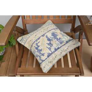 Luxury 14x14 Inch Beige Kilim Patchwork Wool Pillow Rustic Floral and <b>Vintage</b> Print Throw Pillow for <b>Bedding</b> Woven with Silk - Product Image 4