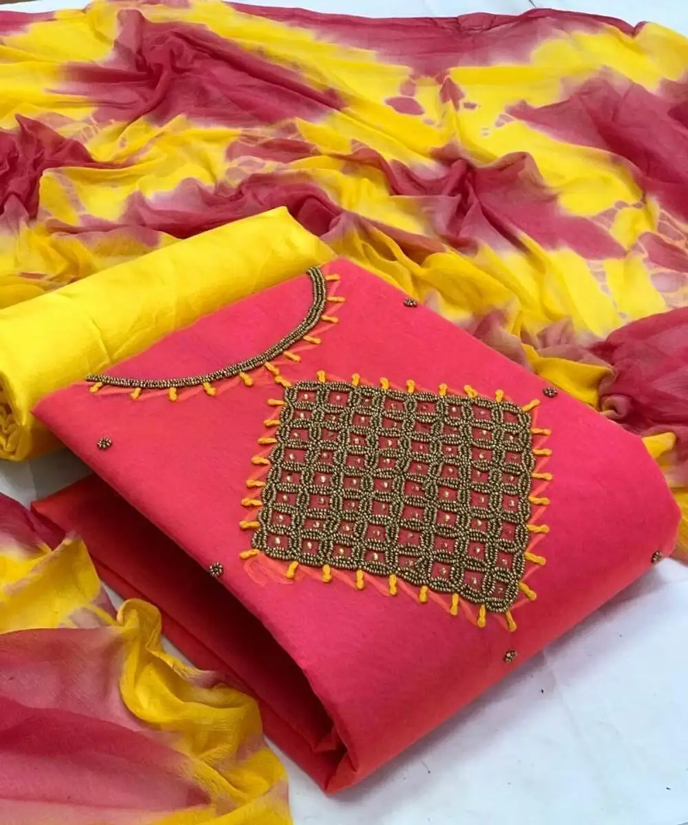 Traje de tres piezas con bordado de seda multicolor, traje de tres piezas para césped, salwar, kameez, Ropa Étnica, precio al por mayor