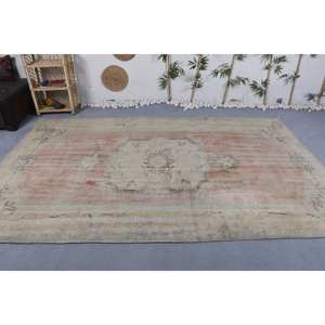 พรมแนววินเทจสไตล์ตุรกีสีเบจสีส้ม6.6 x วัสดุขนสัตว์10.3ft ยางเย็บปะติดปะต่อกันแบบแอบสแตรกสี่เหลี่ยมผืนผ้าสำหรับห้องนั่งเล่นห้องโถง - Product Image 3