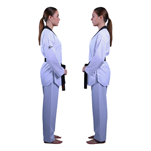 Traje de Taekwondo Dobok Profesional Personalizado 2026, Ligero, Transpirable y Cómodo, de Poliéster Blanco y Negro con Cuello en V, para Artes Marciales - Product Image 3