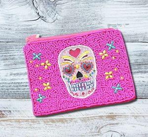 Mini monedero con diseño de calavera de azúcar único más vendido, hecho a mano, Material de lona con cuentas de semillas del Día de los muertos con cierre de cremallera - Product Image 3