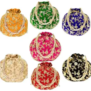 Handmade Velvet Embroidered Clutch Potli Bag Wedding Favor Potli Bags For Women's