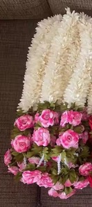Guirlande de fleurs de jasmin en tissu blanc avec fleur rose Diwali Festival Floral perle chaîne plafond décor toile de fond décor d'anniversaire - Product Image 3