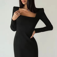 Robes décontractées à manches longues sur mesure Slim Fit Wrap Fashion Vintage col carré moulante fête robe mi-longue pour les femmes 2024