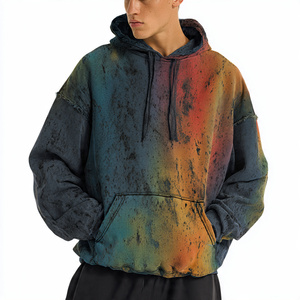 Oversized <b>Black</b> Fleece Hoodie Men's Winter Fleece Pullover Hooded <b>Top</b> Men 500 GSM Fleece Acid Wash Hoodies Mens - Product Image 3