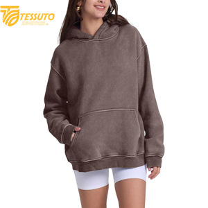Vente en gros de sweats à capuche de haute qualité, couleur unie, avec impression de logo sur mesure, 100% coton, courts pour femmes - Product Image 6