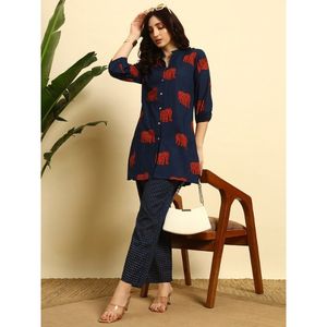 Conjunto de Kurti y Palazzo Floral de Algodón 100% Premium para Mujer |   Shorts Cortos de Verano con Abertura |   Tela Transpirable |   Ropa Casual y Étnica - Product Image 1