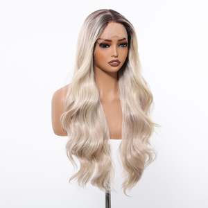 Hadley-DWY Platinum Blonde Glueless <b>Wig</b> Synthetic Lace Front Long Layered Loose Wave Transparent Lace Fiber Synthetic Material - Product Image 5