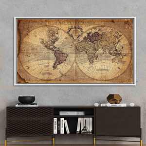 Lienzo impreso con mapa vintage - Arte de mapa del mundo antiguo para decoración elegante, 1P: Enmarcado en blanco - Product Image 1