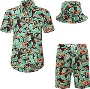 Conjuntos Deportivos Transpirables de Poliéster/Algodón para Hombre, Pantalones Cortos, Camisas Casuales con Botones, Pantalones Cortos Inferiores, Trajes Deportivos, Trajes Hawaianos de Verano - Product Image 1