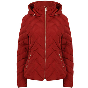 2025 Customizable <b>Red</b> Women's Puffer Jacket Casual Design Breathable <b>Fabric</b> Waterproof Plus Size Zipper Closure for Winter - Product Image 1