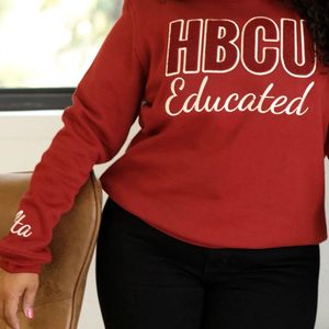 HBCU Delta Educated Chenille Crewneck Sweatshirt Premium Fleece Sorority Apparel Greek DST Maroon <b>Pride</b> Winter <b>Top</b> - Product Image 4