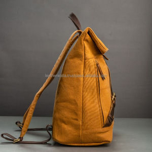 LW High Quality Leather <b>Roll</b> Top <b>Backpack</b> Handcrafted Waxed Canvas Anti-Theft Insulated Features Stylish Rock Style Men Women - Product Image 4