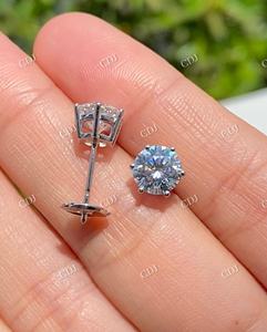 Classique Vintage mode bijoux Moissanite coupe ronde boucles d'oreilles pour les femmes de haute qualité fait à la main diamant solide boucles d'oreilles en or - Product Image 5