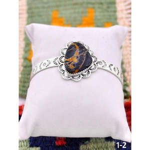 Southwest Handmade Black Jack Turquoise Sterling Silver Fashion Cuff Bracelet Elegant Black Jack Turquoise Silver Cuff for Women - Product Image 5