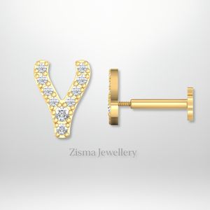 Luxury Horse Shoe Piercing <b>Stud</b> Earrings 14K Gold Real and Lab Grown Diamonds VVS Clarity DEF Color Customizable IGI Certified - Product Image 1