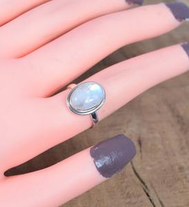 Cadeau pour Noël Pierre de lune arc-en-ciel Bague en argent sterling 925 Mois de juin Pierre de naissance Pierre de lune arc-en-ciel Bijoux - Product Image 2