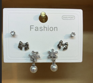 French Style <b>Silver</b> <b>Earrings</b> Stud <b>Dangle</b> With Crystal Rhinestone Snowflake Imitation Pearl Women's Fashion Jewelry - Product Image 3