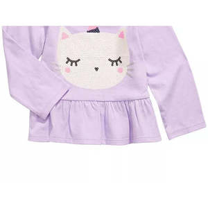First Impressions Camiseta de algodón para niñas pequeñas con dobladillo Caticorn Peplum, color morado, talla 2T - Product Image 3