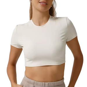 Women's Summer Casual Gym <b>Crop</b> <b>Top</b> 100% Cotton Breathable Short Sleeve O-Neck Digital Printing Solid Pattern Regular Fit - Product Image 3