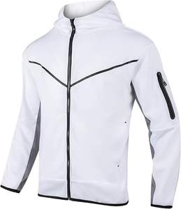 Ensemble sweat à capuche et jogging 100% coton molletonné à fermeture éclair pour hommes, survêtement d'hiver à motif solide, Techniques imprimées - Product Image 3