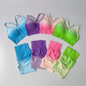 Conjunto de ejercicio de espalda para mujer, sujetadores deportivos para correr, mallas, 2 uds., traje, pantalón, contraste, Yoga, Fitness, camiseta sin mangas, ropa - Product Image 1