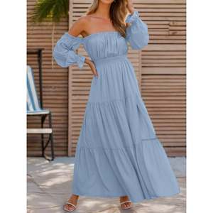 เดรสยาวเปิดไหล่สำหรับผู้หญิง, เดรสแม็กซี่เดรสเกาะอกแขนยาว100% ผ้าเรยอนชายหาดยาวคลุมพื้น - Product Image 3